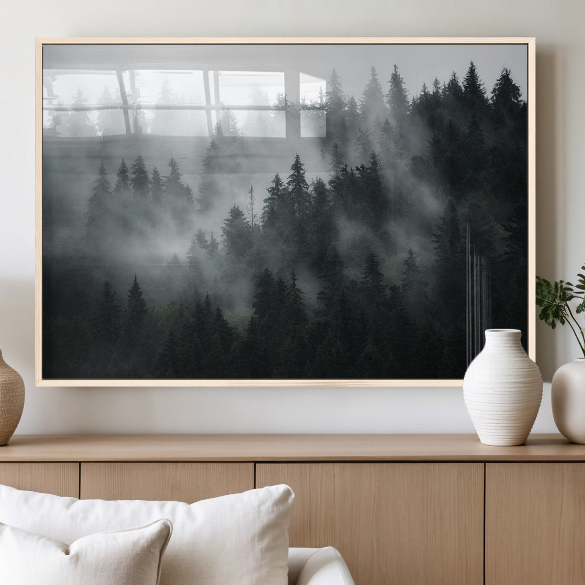 Foggy Forest Wall Art Canvas Print | 3 Panel Large Misty Landscape