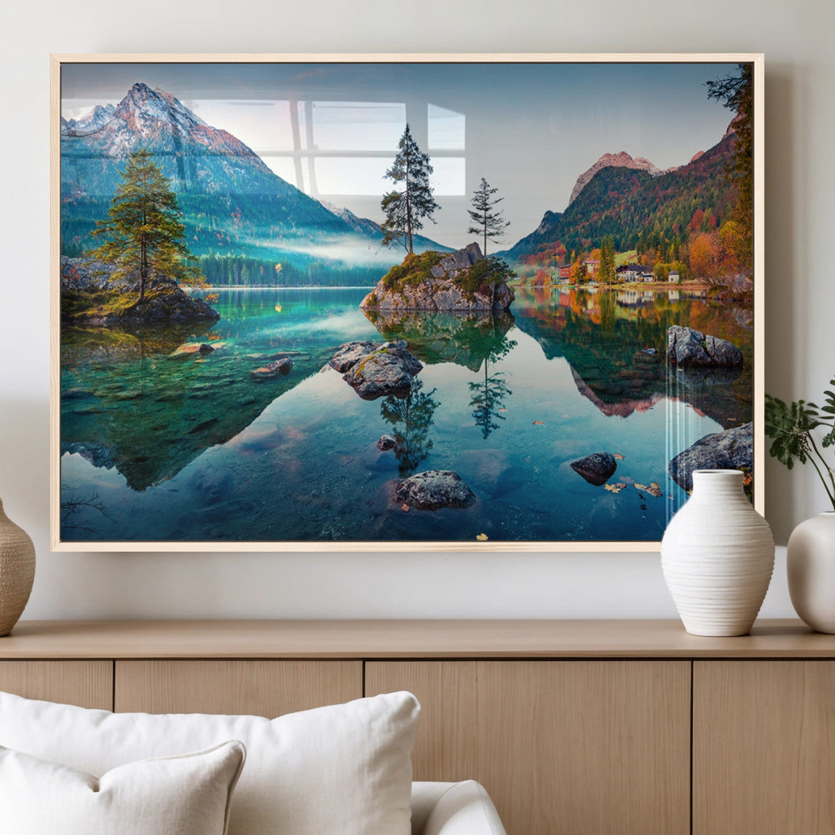 Crystal Clear Lake Wall Art | Mountains Wall Art Canvas | 3 Panel Landscape