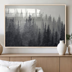 Misty Forest Canvas Wall Art | Monochrome Triptych Pine Tree Print