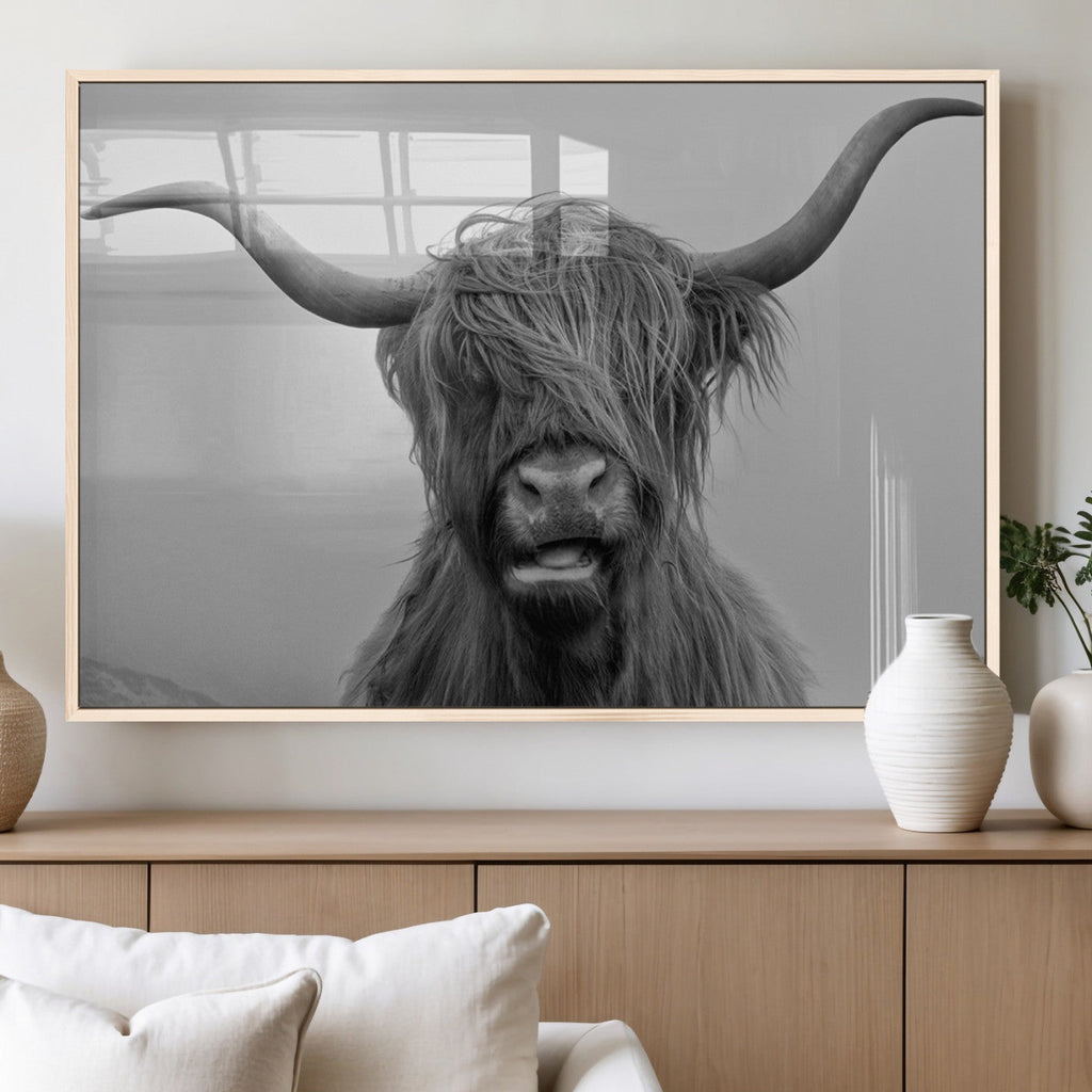 Texas Cow Wall Art Canvas, Texas Longhorn Cattle Canvas Print