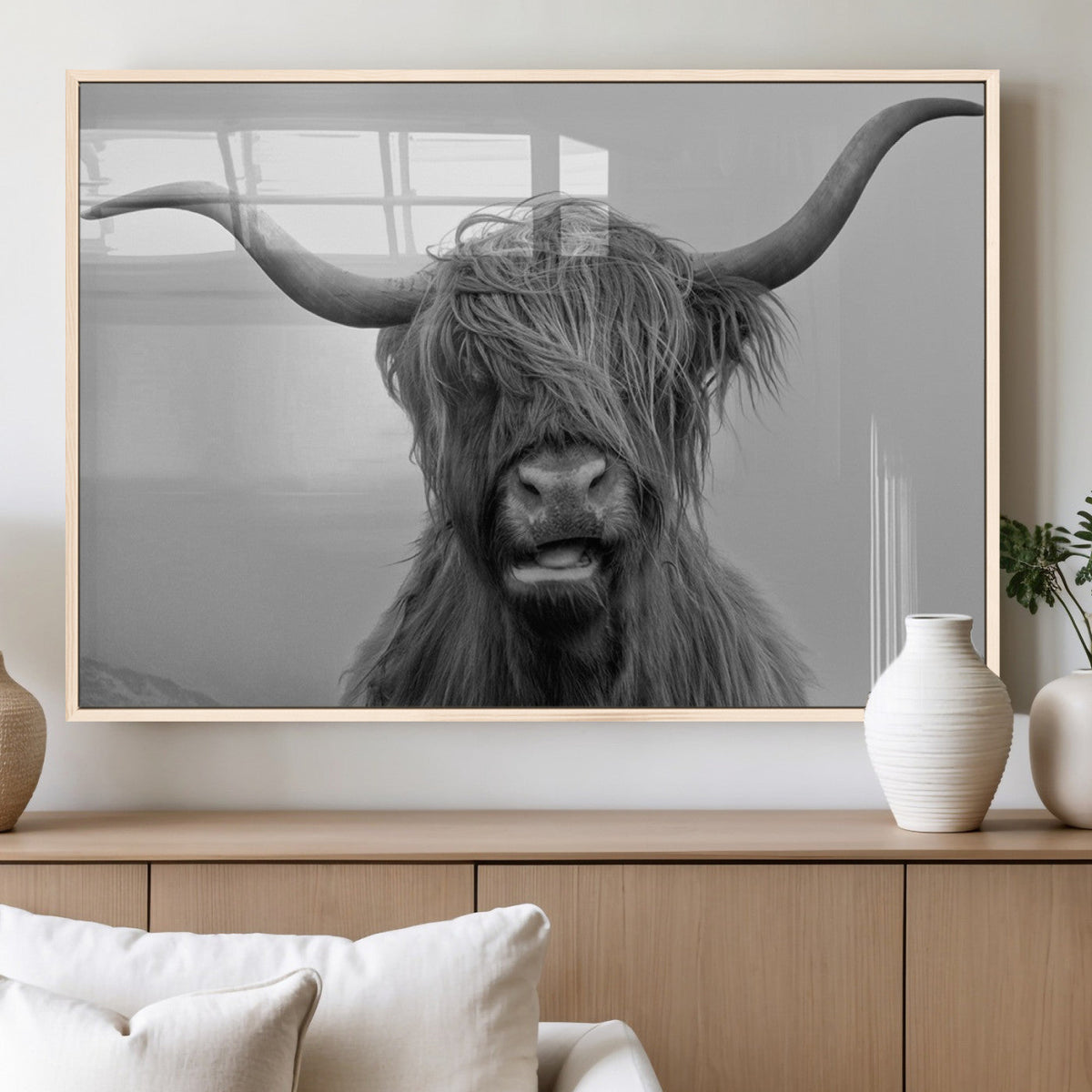 Texas Cow Wall Art Canvas, Texas Longhorn Cattle Canvas Print