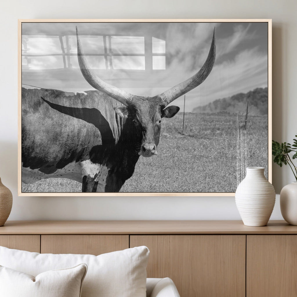 Longhorn Wall Art Canvas Print, Framed Ranch Wall Art Canvas Print