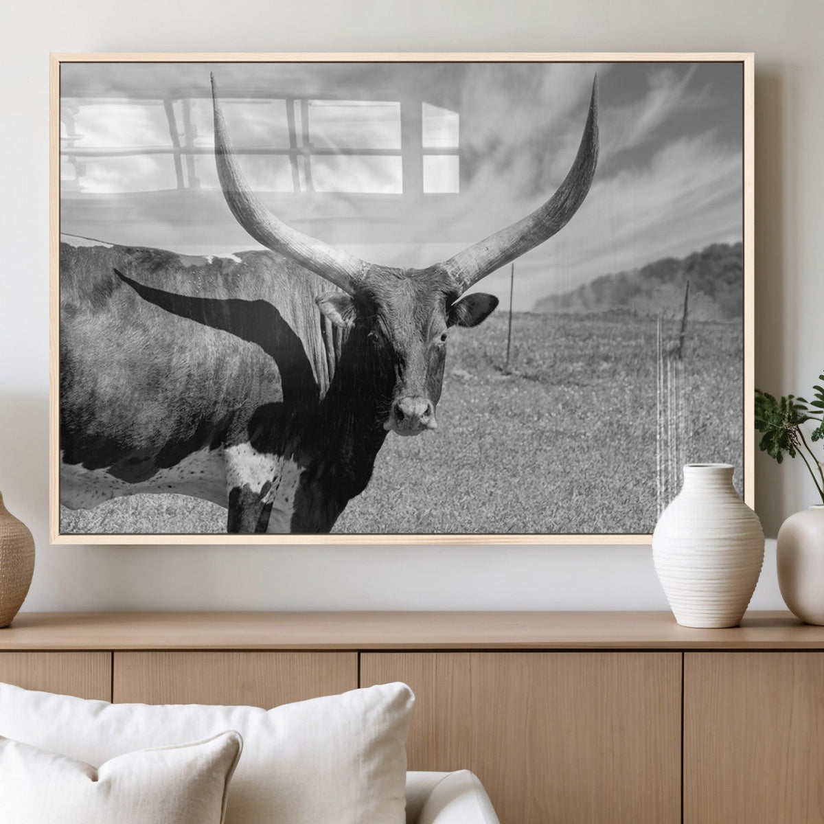 Longhorn Wall Art Canvas Print, Framed Ranch Wall Art Canvas Print