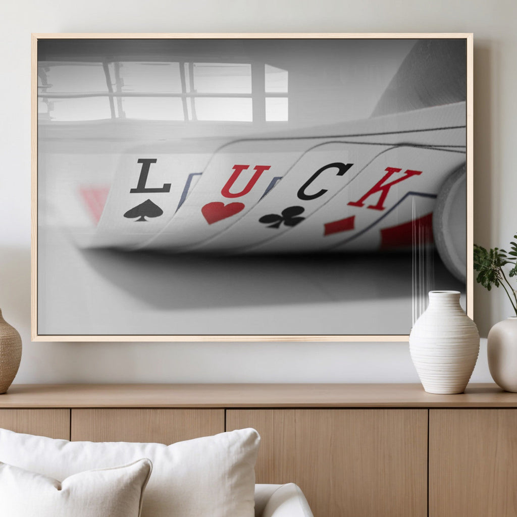 Framed Lucky Poker Cards Canvas | Modern Triptych Wall Art for Game Rooms