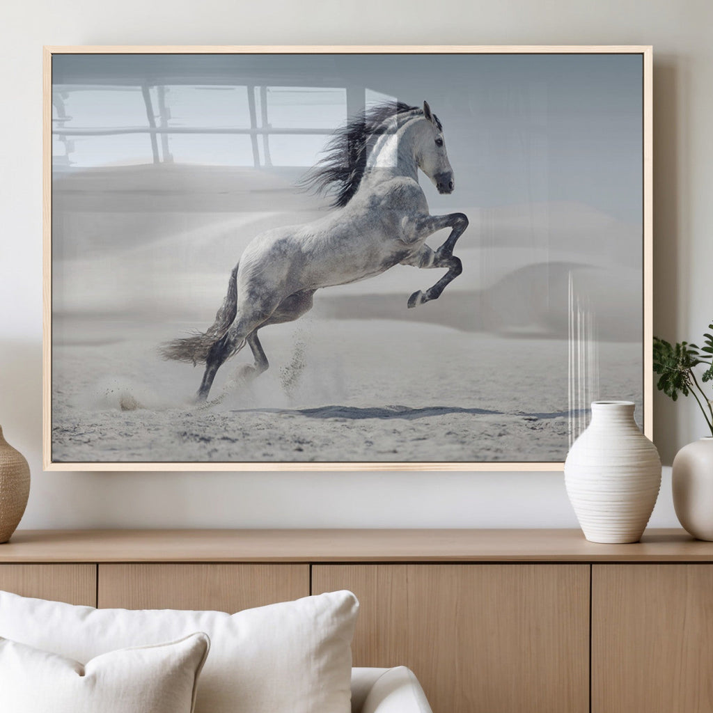 Prancing Horse Desert Large Wall Art Canvas Print, Majestic Horse Animal Artwork