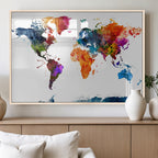 Bold Colorful World Map Canvas Print | Detailed Map of the World Wall Art