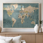 Classic World Map Canvas Print | Framed Vintage Map Wall Art