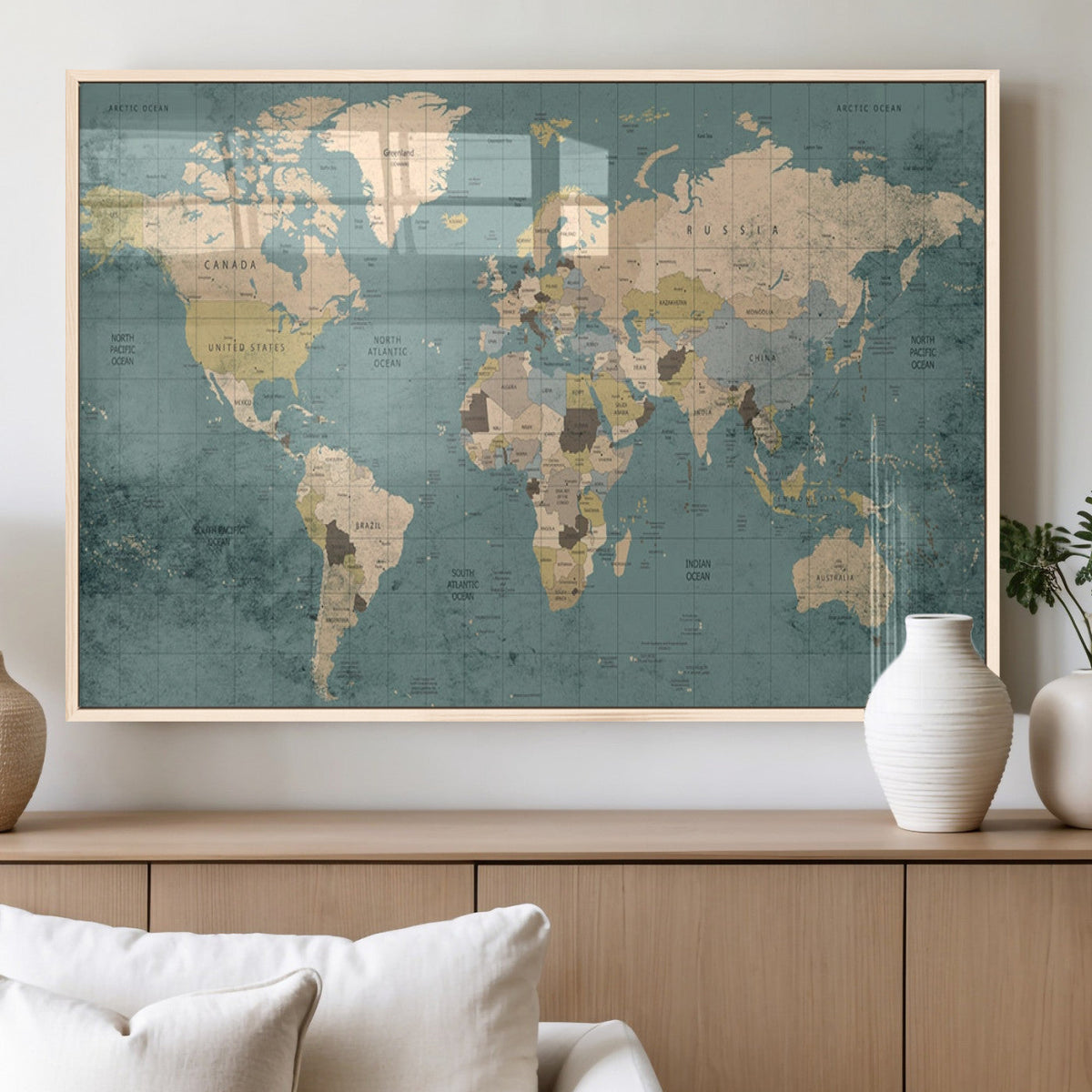 Classic World Map Canvas Print | Framed Vintage Map Wall Art
