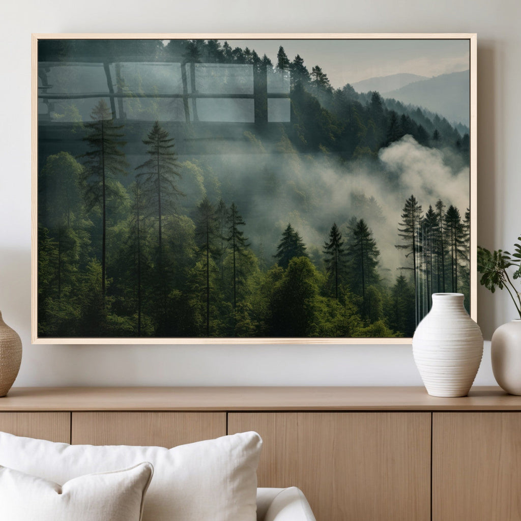 Misty Forest Wall Art Premium Canvas Print, Foggy and Serene Atmosphere