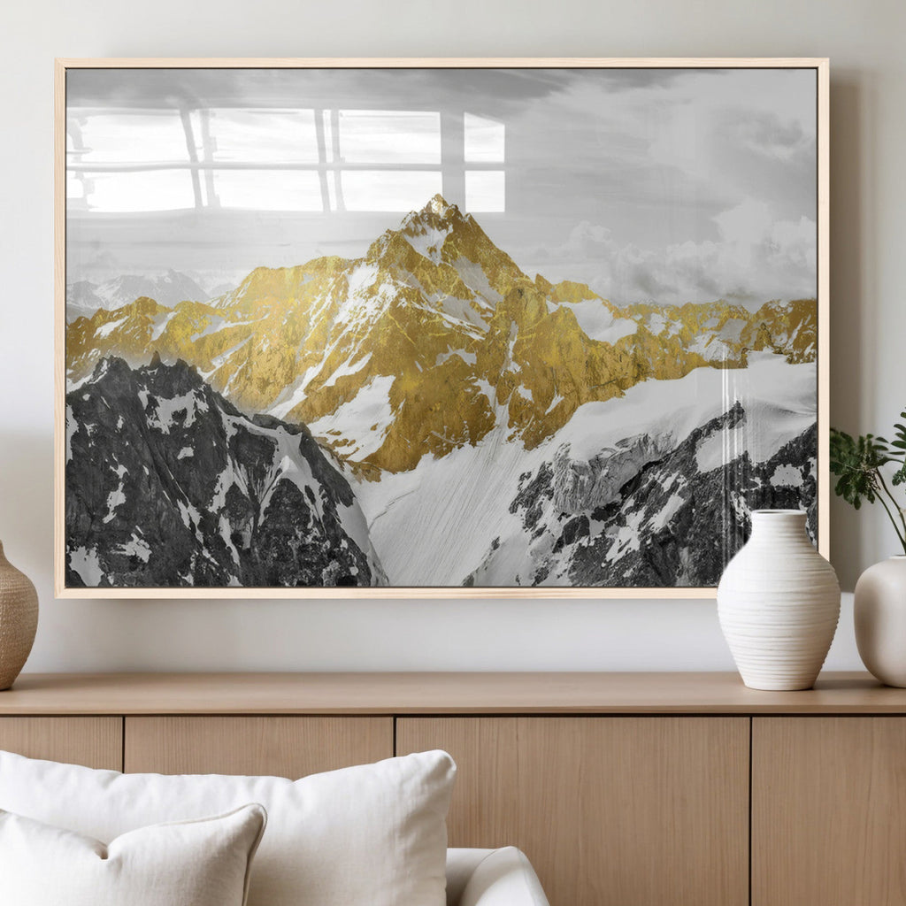 Gold Abstract Mountains Wall Art Print on Canvas, Nature Wall Art Print