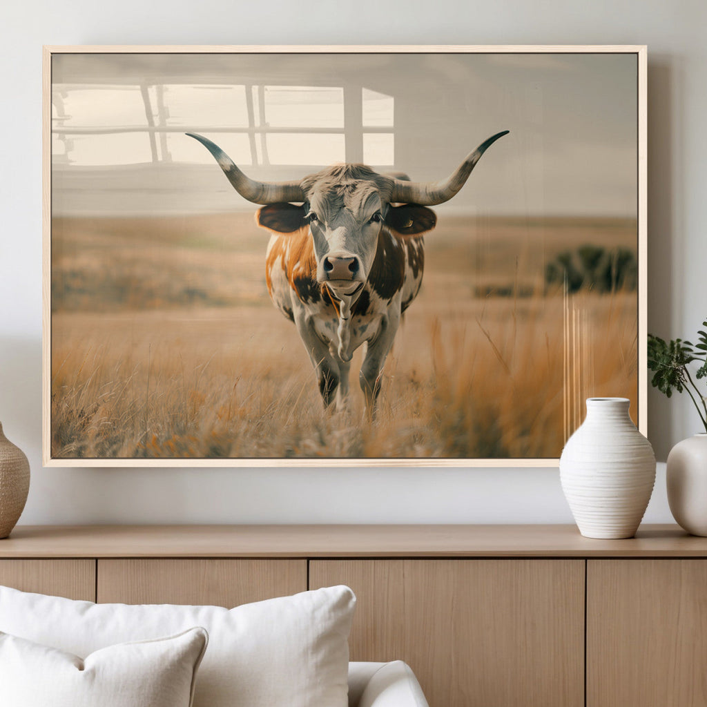 Texas Cow Wall Art Canvas Print for Farm House Wall Decor