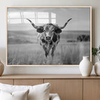 Texas Cow Longhorn Wall Art Canvas Print for Farm House Wall Art, Framed and Ready to Hang