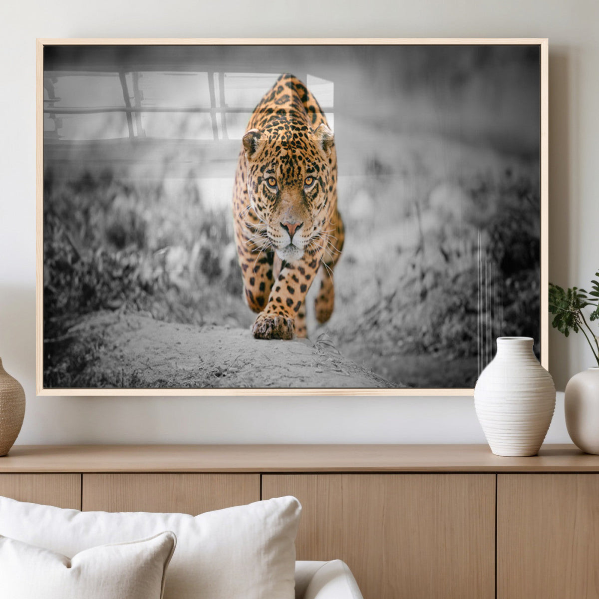 Jaguar Wall Art Canvas Print, Majestic Big Cat in Focused Pursuit