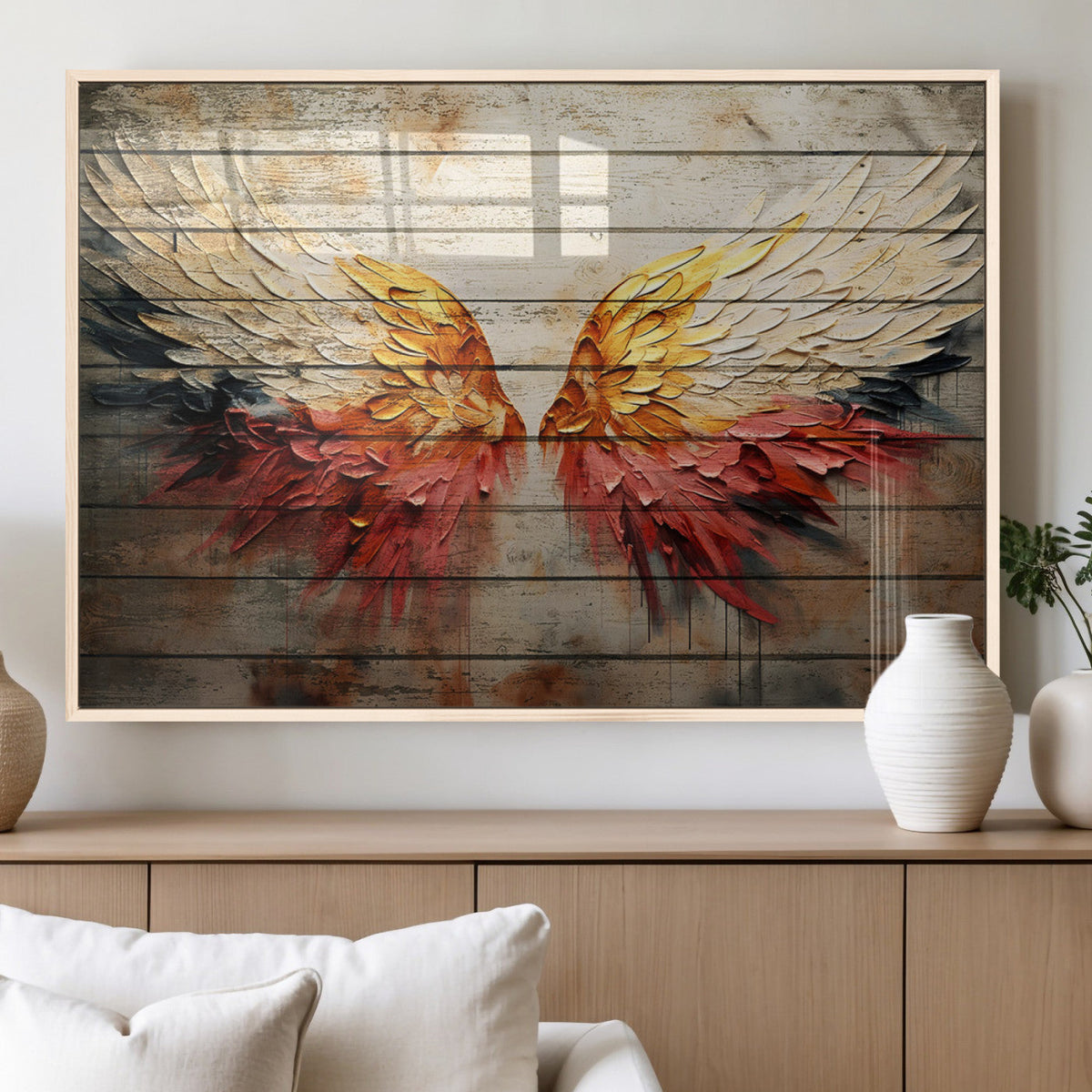 Abstract Angel Wings Canvas Wall Art, Modern Angelic Wings Decor, Framed and Ready to Hang
