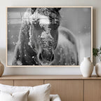 Black and White Horse Winter Wall Art, Ready to Hang