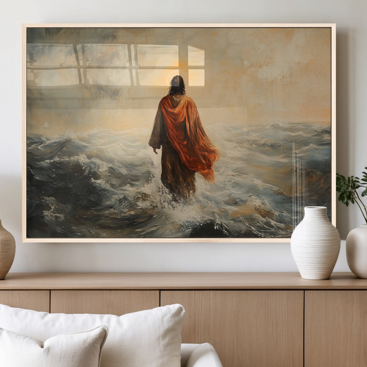 Jesus Walking on Water, Christian Wall Art, Jesus Christ Oil Painting Style Print