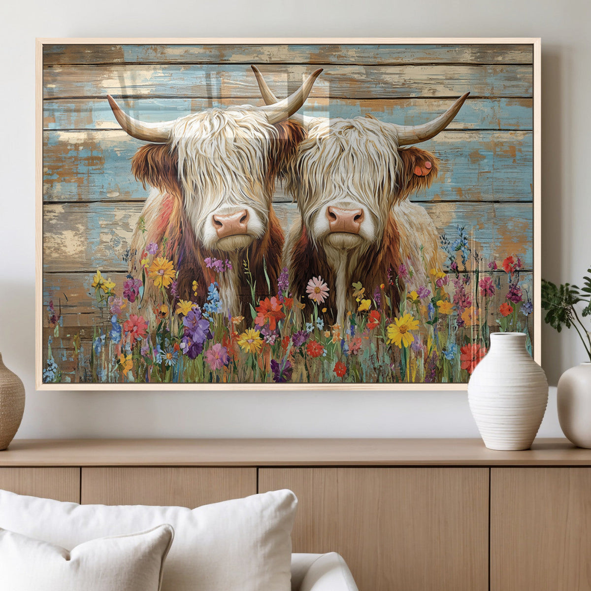 Cute Highland Cow Canvas Wall Art - Rustic Farmhouse Decor