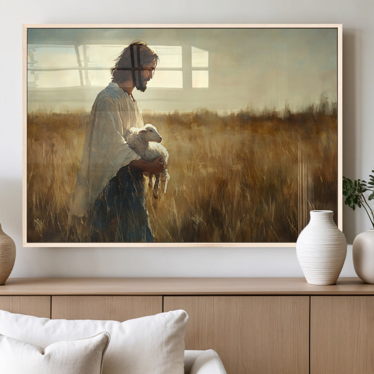 Jesus the Good Shepherd Wall Art Canvas Print, Inspirational Christian Religious Print for Prayer Room