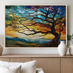 Vibrant Mosaic Tree of Life Wall Art, Stained Glass Style Canvas Print