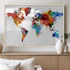 Colorful World Map Canvas Wall Art Print, Contemporary Global Map Artwork