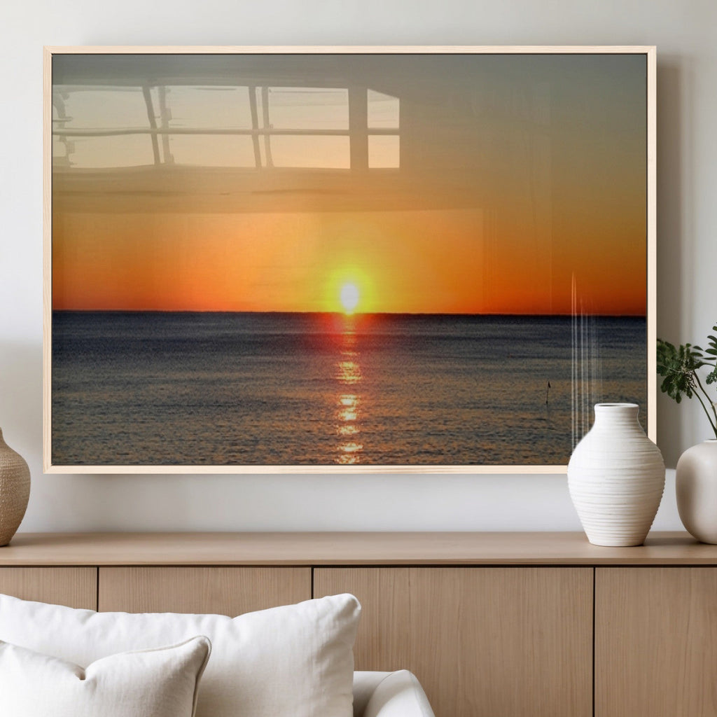 Golden Horizon Sunset Over Ocean Wall Art Canvas Print | Tropical Beach Canvas