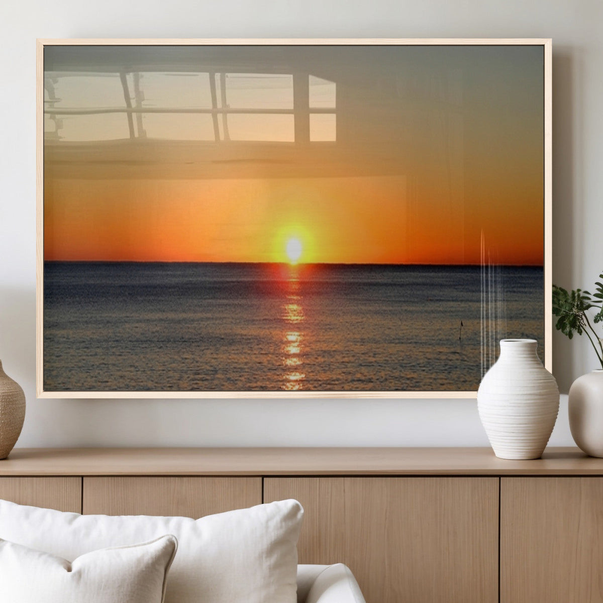 Golden Horizon Sunset Over Ocean Wall Art Canvas Print | Tropical Beach Canvas