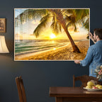 Beach Sunset Canvas Wall Art Print - Tropical Beach Canvas With Palm Trees