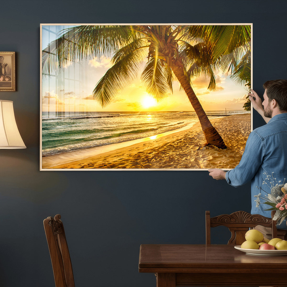 Beach Sunset Canvas Wall Art Print - Tropical Beach Canvas With Palm Trees