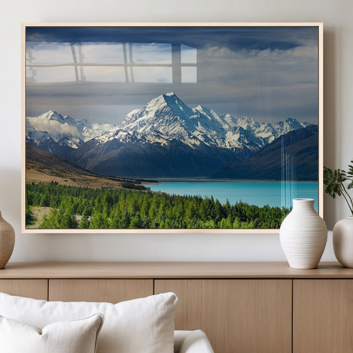 Mount Cook and Lake Pukaki Canvas Wall Art Print | Majestic Snow Capped Peaks