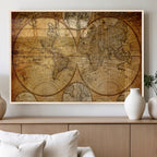 Vintage World Map Canvas Print | Antique Push Pin Travel Map