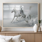 Large Wall Art Canvas Print, Beautiful Running White Horses