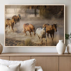 Large Wall Art 5 Horses Running on Sand Canvas Print