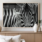 Zebra Wall Art | Zebra Close Up Canvas Print | Framed Black and White Wildlife