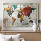 Watercolor World Map Canvas Print | Framed Travel Map Wall Art for Couples
