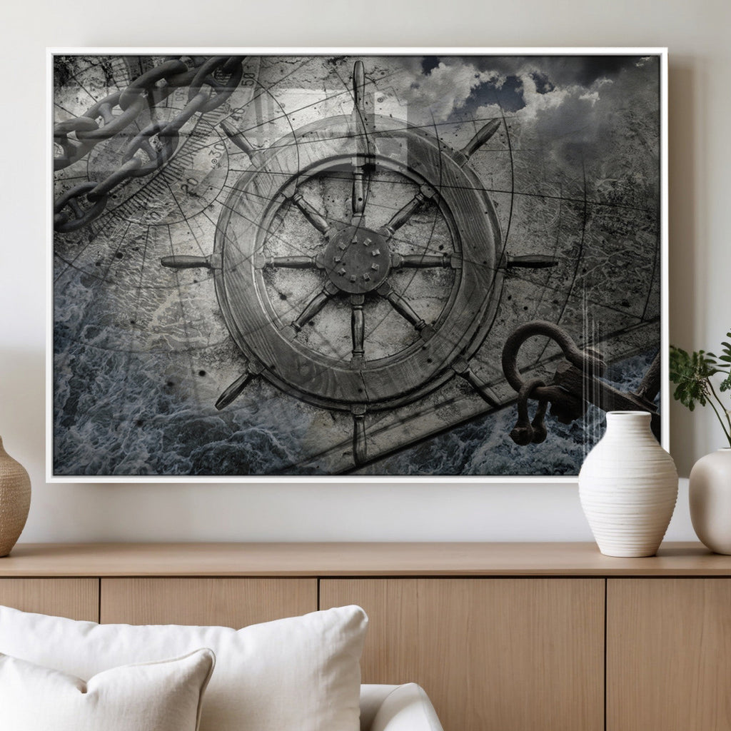 Ship Steering Wheel Vintage Wall Art Canvas Print