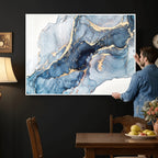 Blue Abstract Canvas Wall Art Print | Fluid Marble Effect Abstract Art