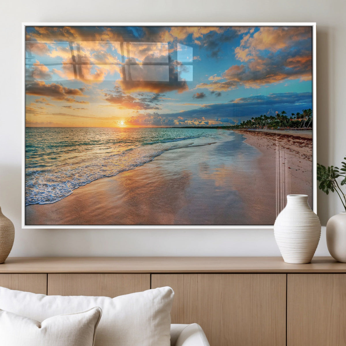 Sunset Beach Canvas Wall Art | Tropical Triptych Seascape Print