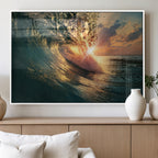 Ocean Wave Sunset Canvas Wall Art | Triptych Seascape Print