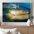 Ocean Wave at Sunset Canvas Art, Large Wall Print of Vibrant Surfing Wave