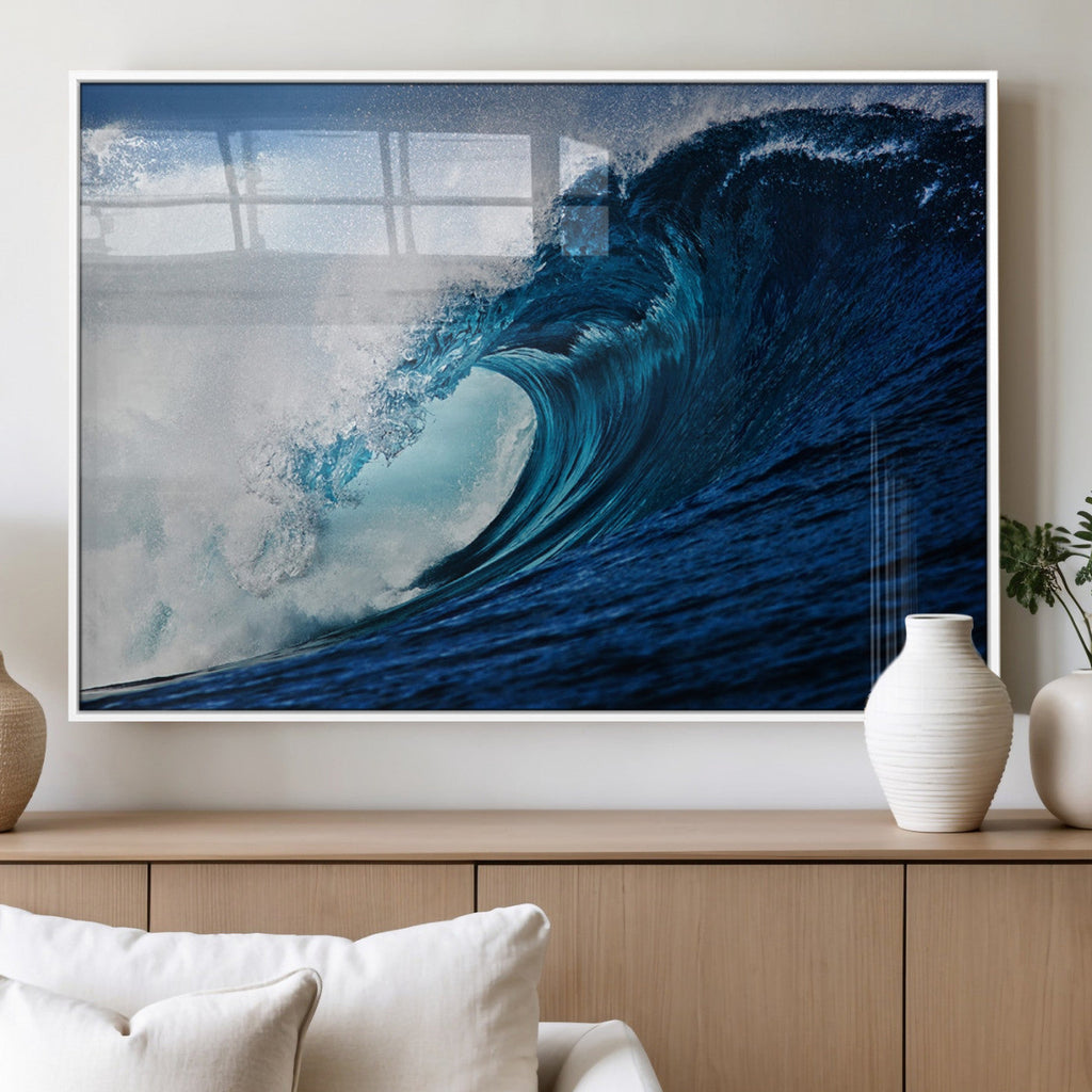 Ocean Wave at Sunset Canvas Art, Large Wall Print of Vibrant Water Waves