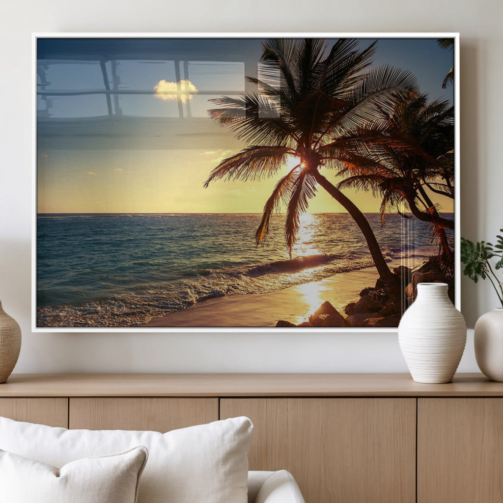 Sunset Palm Trees Wall Art Canvas Print