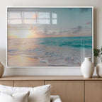 Tranquil Ocean Beach Sunset Canvas Wall Art | 3-Panel Coastal Decor