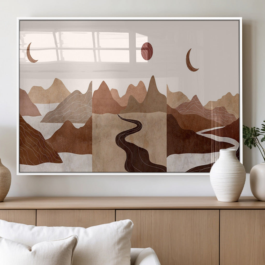 Boho Wall Art Canvas Print Set | Mid-Century Bohemian Wall Artwork, Boho Neutral