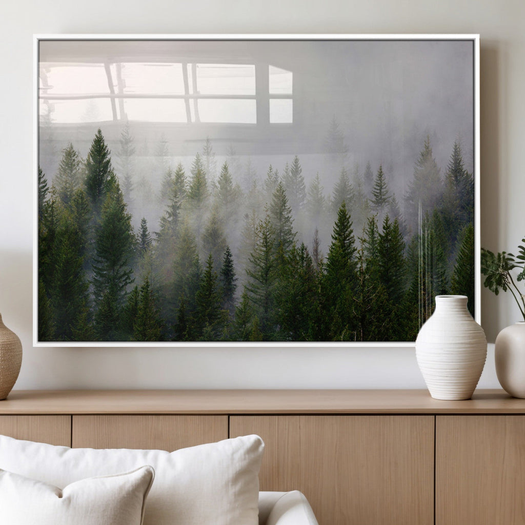 Forest Wall Art Canvas Print | Foggy Forest Wall Art | Pine Wood Forest Print