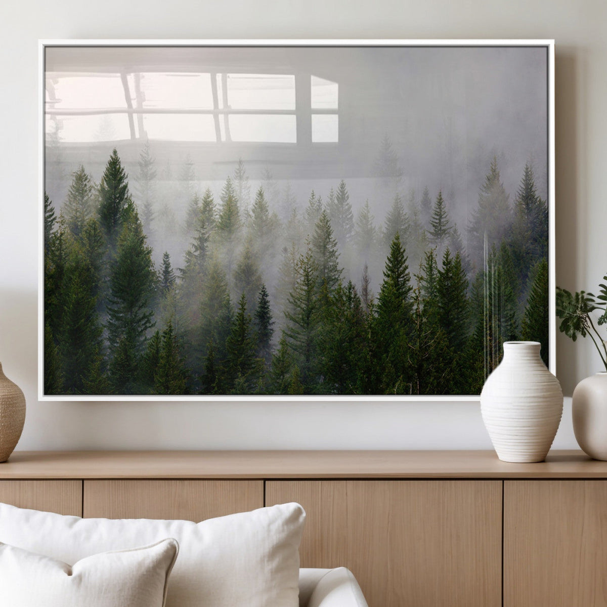 Forest Wall Art Canvas Print | Foggy Forest Wall Art | Pine Wood Forest Print