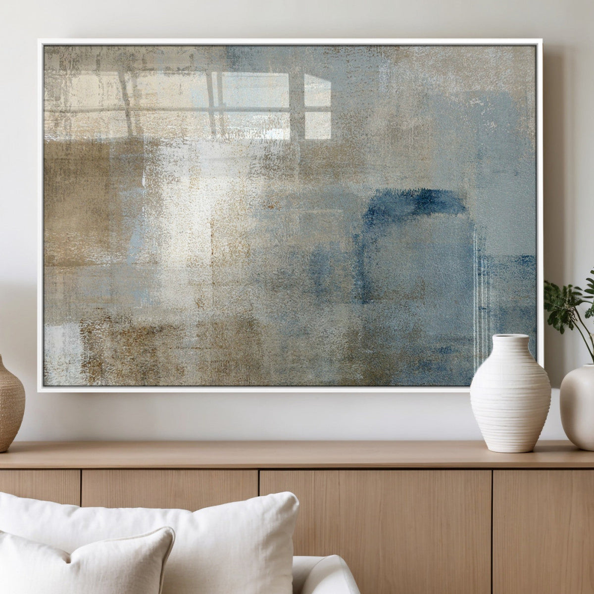 Abstract Blue and Beige Wall Art, Modern Minimalist Canvas Print Set