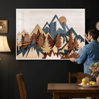 Rustic Abstract Wood Panel Effect Canvas | Mountain Range Top Wood Wall Art Canvas Print
