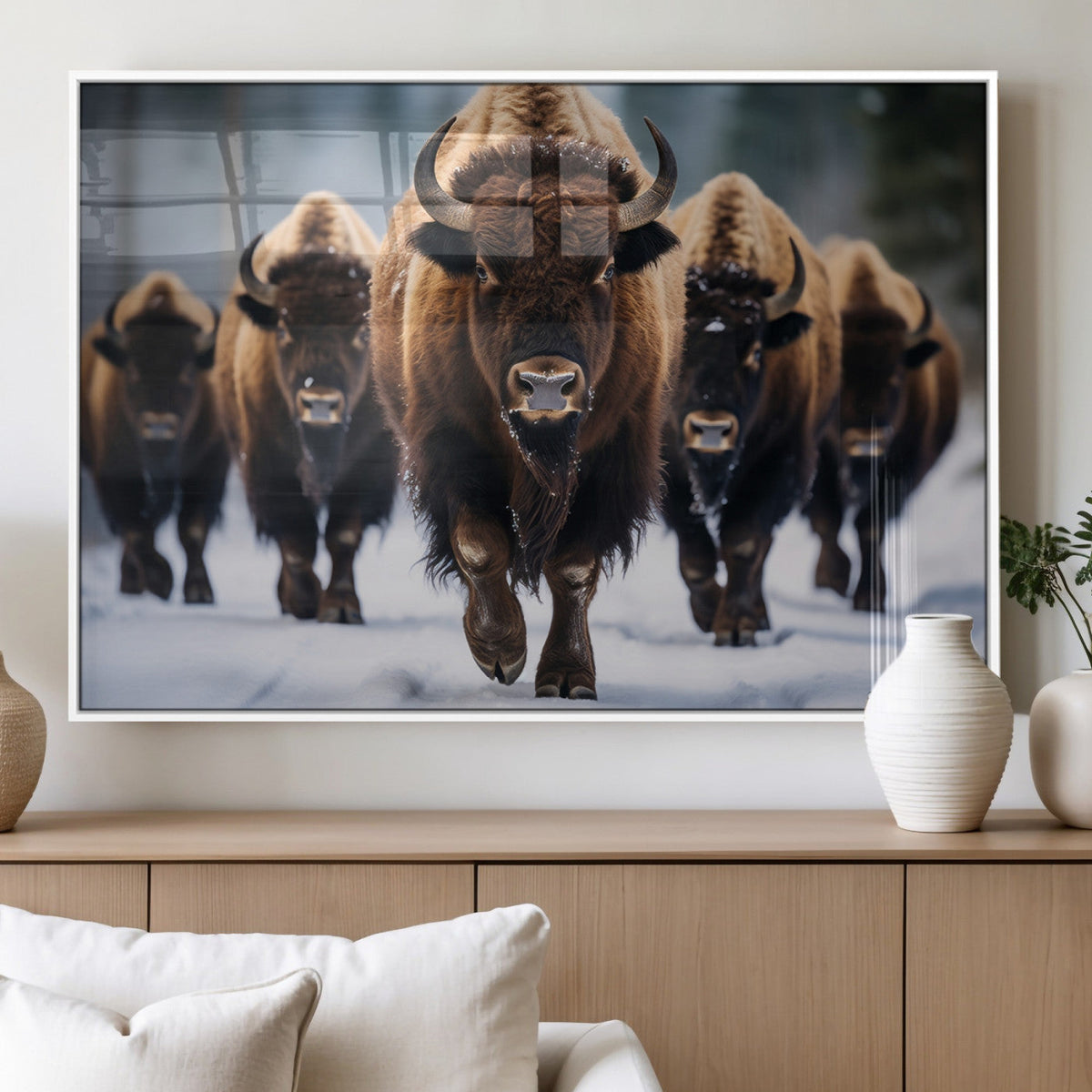 Buffalo Wall Art Canvas Print, American Bison Herd Wall Art