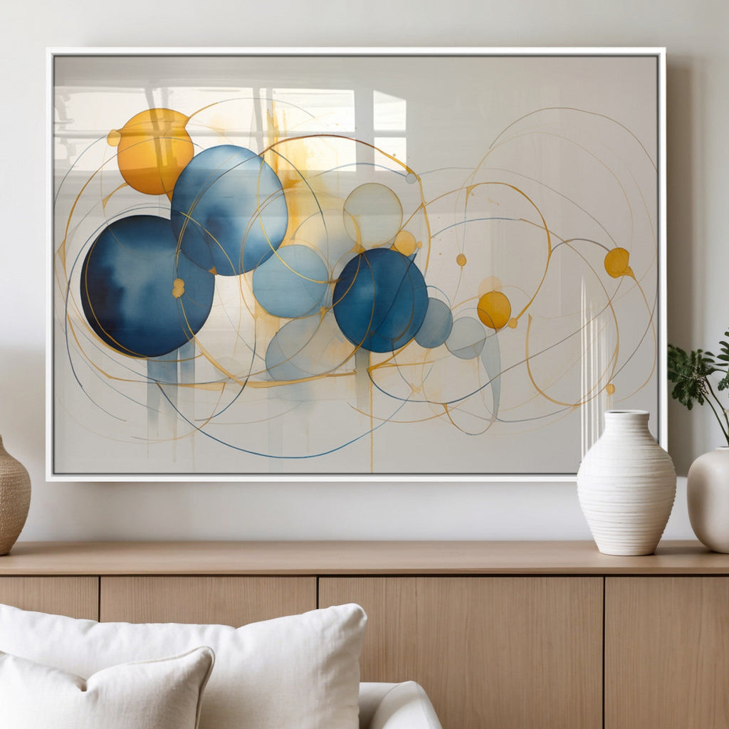 Geometric Blue Orange Abstract Wall Art Canvas, Geometric Blue Orange Canvas Print