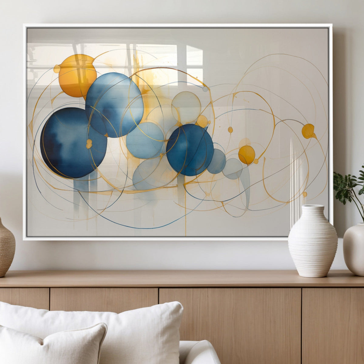 Geometric Blue Orange Abstract Wall Art Canvas, Geometric Blue Orange Canvas Print